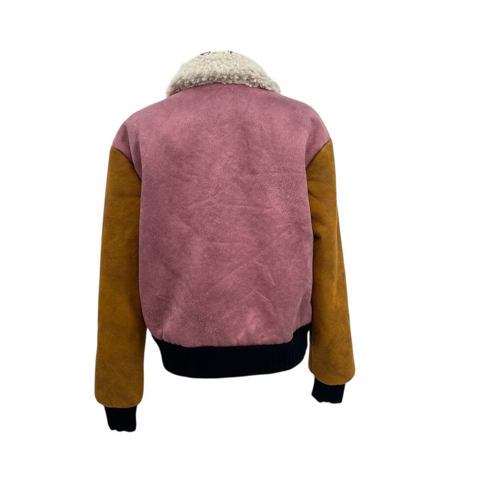 Anthropologie Hutch Faux Suede Colorblock Bomber Jacket Pink Size Medium - Picture 7 of 12